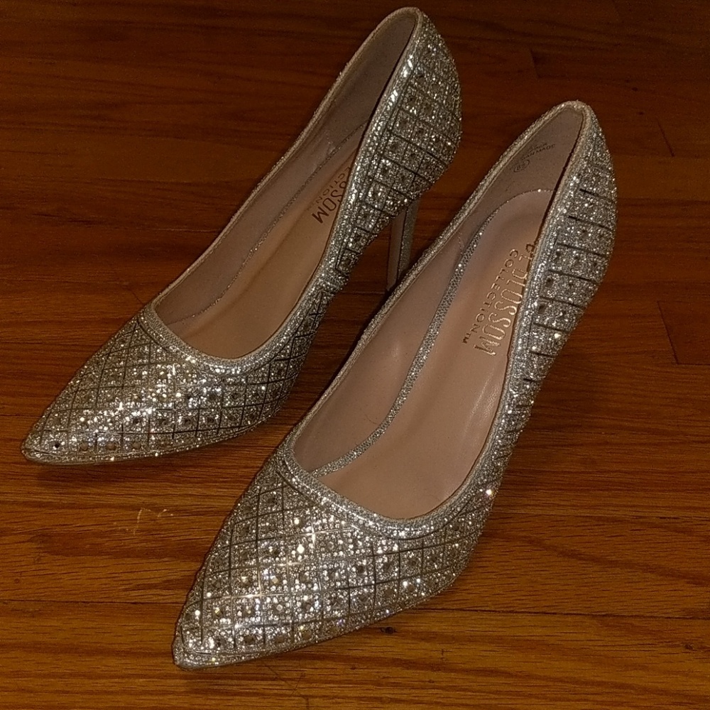 De Blossom Silver Shimmer Vicky Heels, Size 8.5